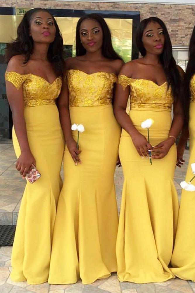 yellow bridesmaid dresses off the shoulder sequins top katty smagnificent couture