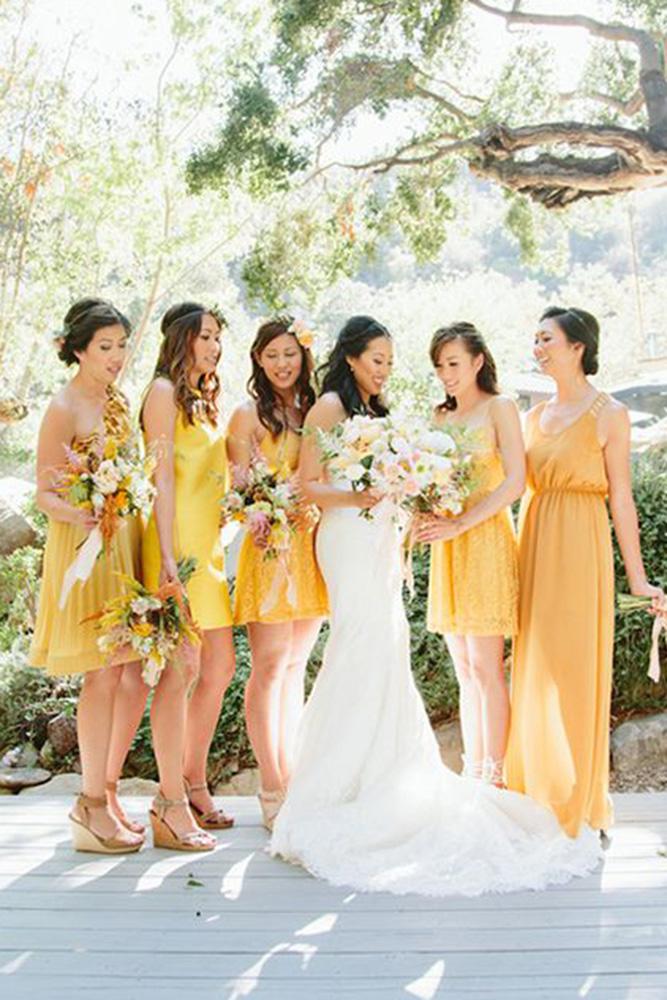 yellow bridesmid dresses short long mismatched paige jones