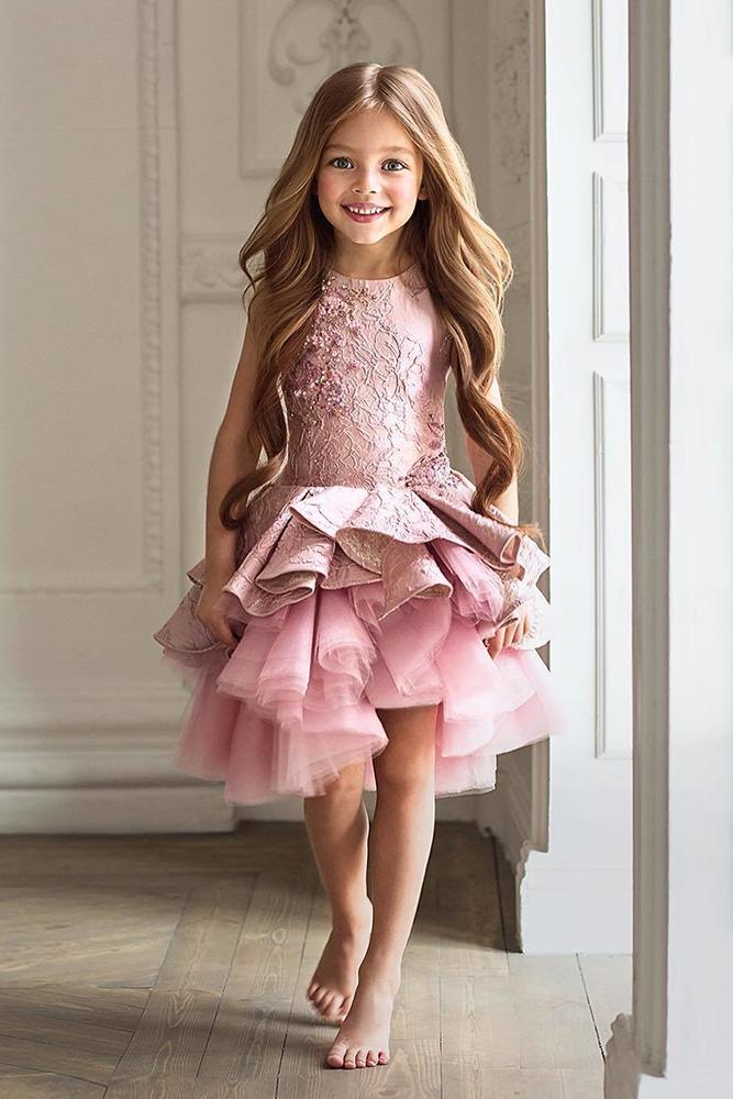 country flower girl dresses ruffled skirt pink colored misch kaaoki