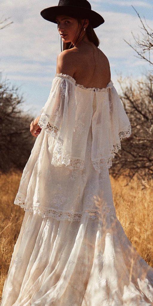  daughters of simone bohemian wedding gowns sheath off the shoulder 2020