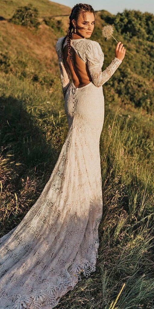  daughters of simone bohemian wedding gowns sheath open back with long sleeves