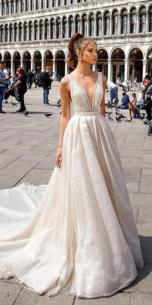 julie vino wedding dresses 2018 a line deep v neckline sequins blush
