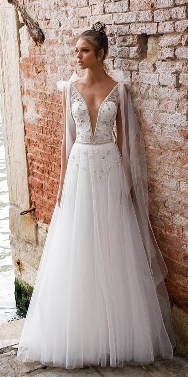 julie vino wedding dresses 2018 a line plunging neckline beaded floral details
