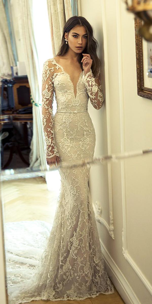 julie vino wedding dresses 2018 fit and flare with long lace sleeves
