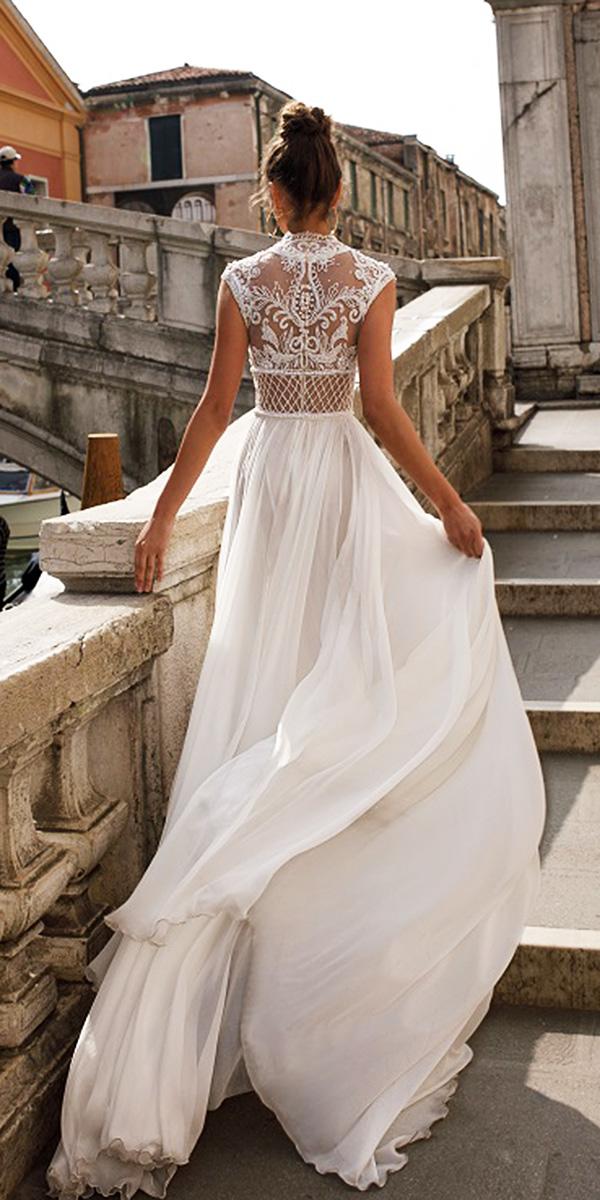 julie vino wedding dresses 2018 illusion back floral lace embellishment long skirt