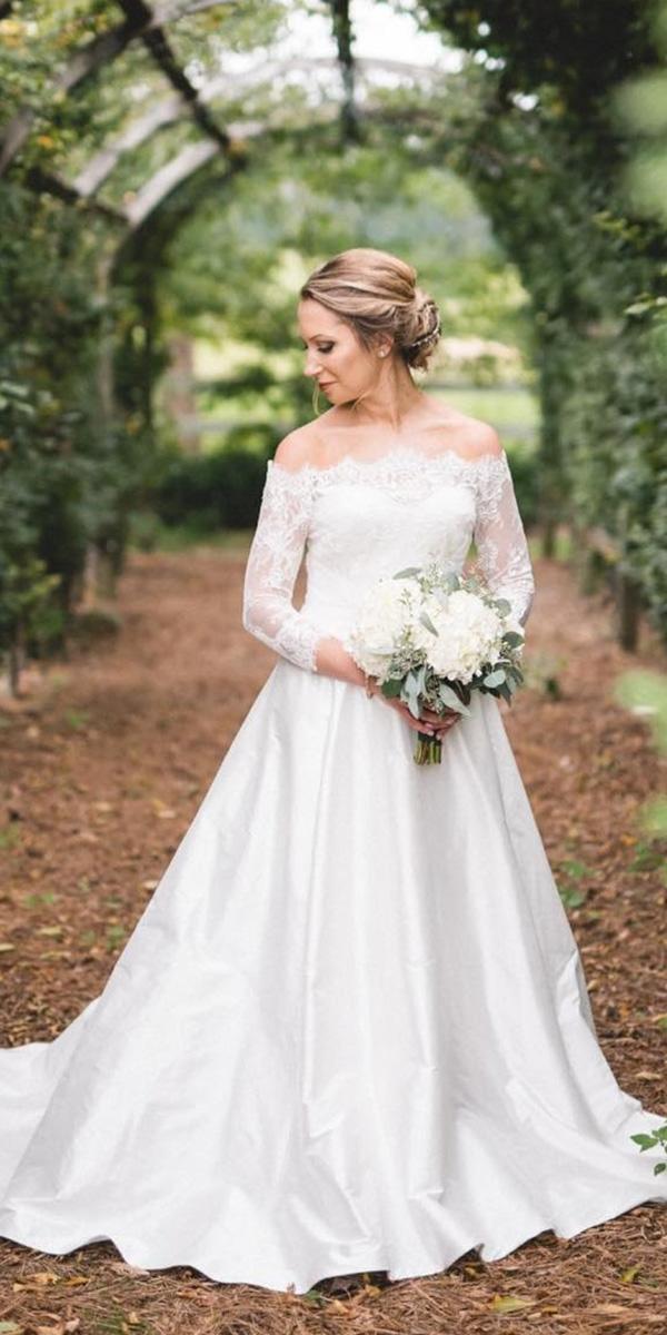 lace back wedding dresses a line off the shoulder with sleeeves lace leaann belter bridal
