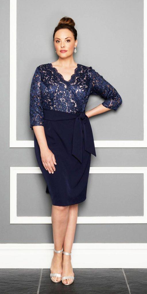 plus size mother of the bride dresses with three qoute sleeves lace navy alex evenings