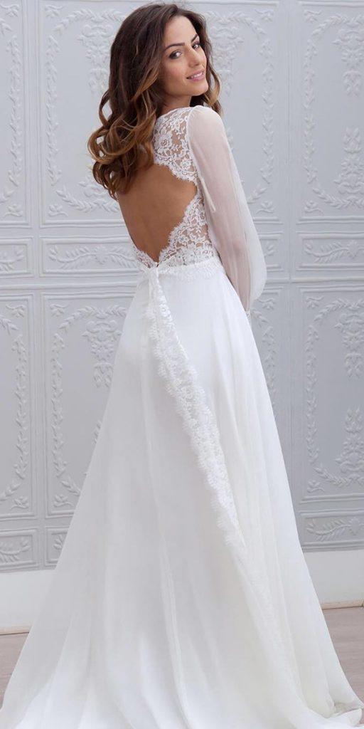 simple wedding dresses with sleeves a line lace open back marie laporte creatrice