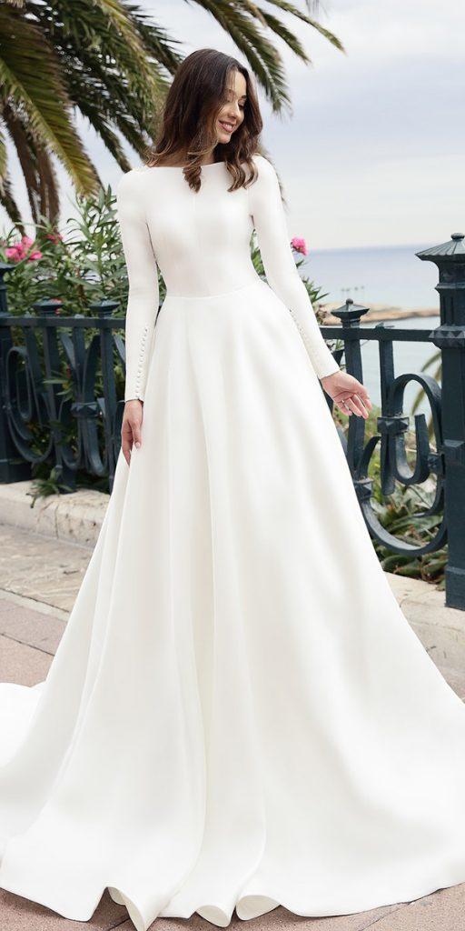 simple wedding dresses with sleeves a line with buttons tina ivashchenko