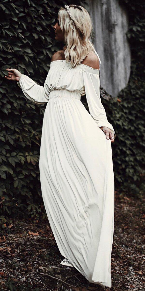 simple wedding dresses with sleeves straight neckline romantic happily grey