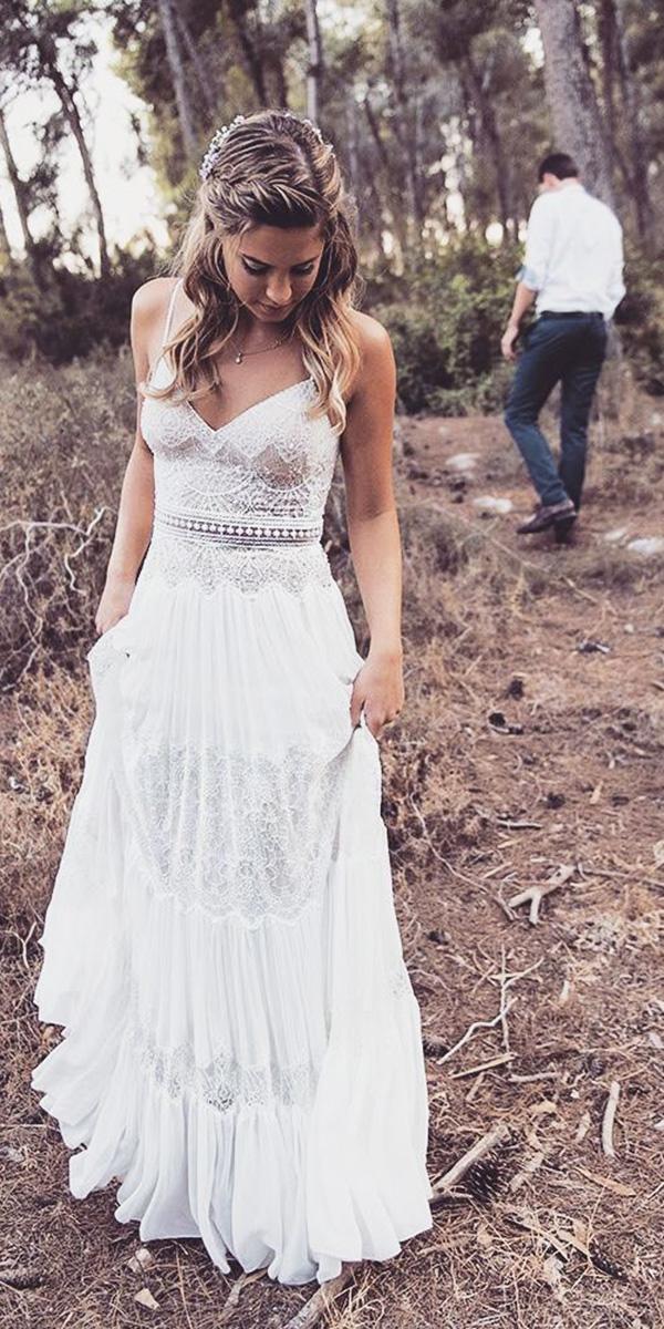 top wedding dresses a line with spaghetti straps lace beach boho inbal raviv