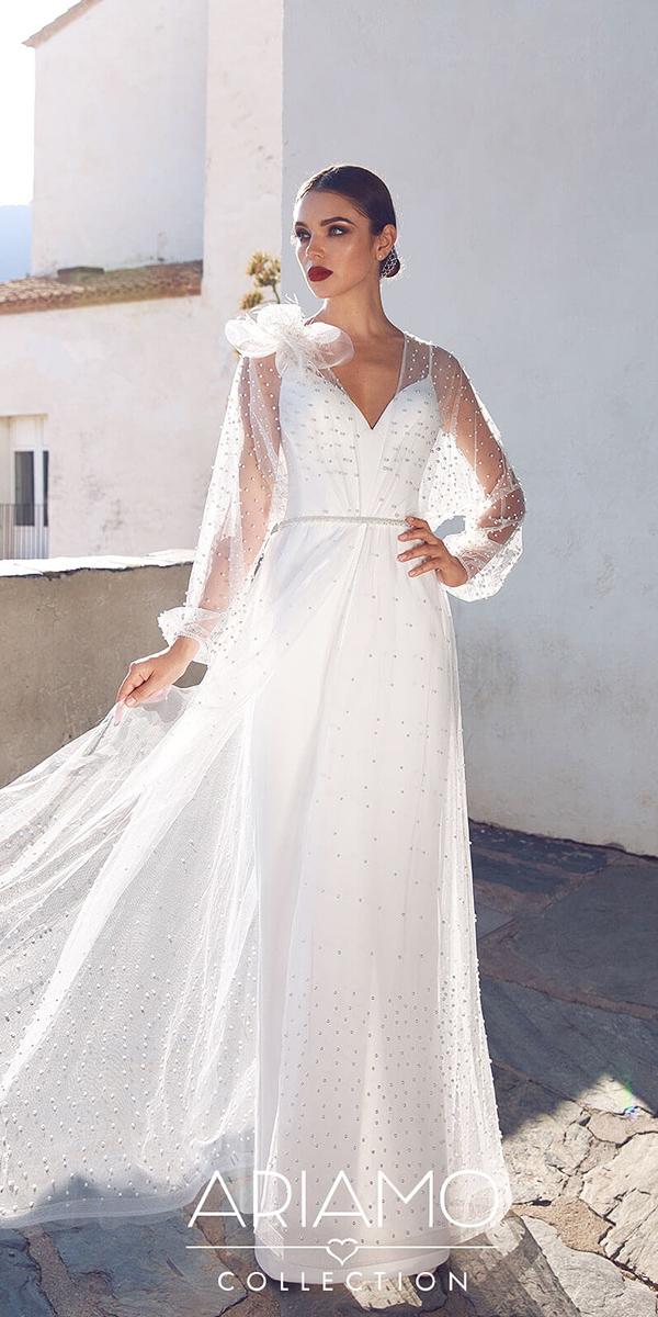 ariamo wedding dresses sheath simple with cape
