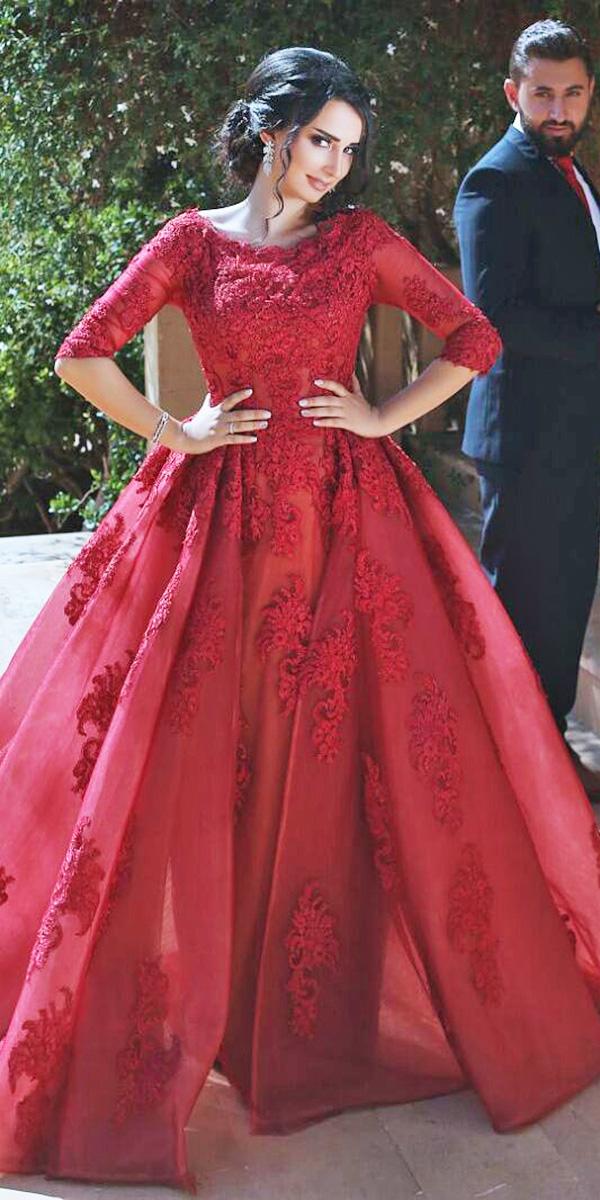 red wedding gowns with sleeves