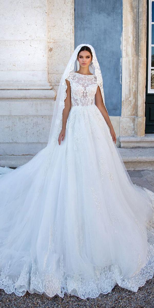 milla nova wedding dresses a line with cap sleeves lace top elegant veil