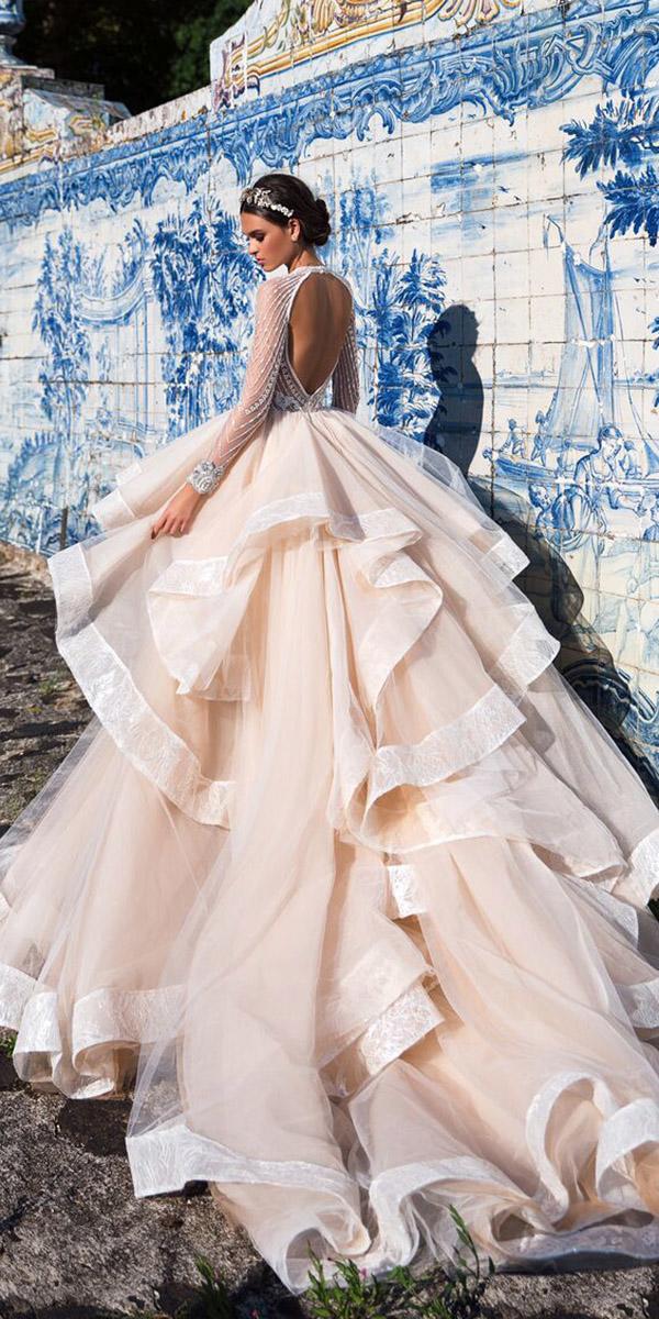 milla nova wedding dresses ball gown open back with sleeves ruffled skirt