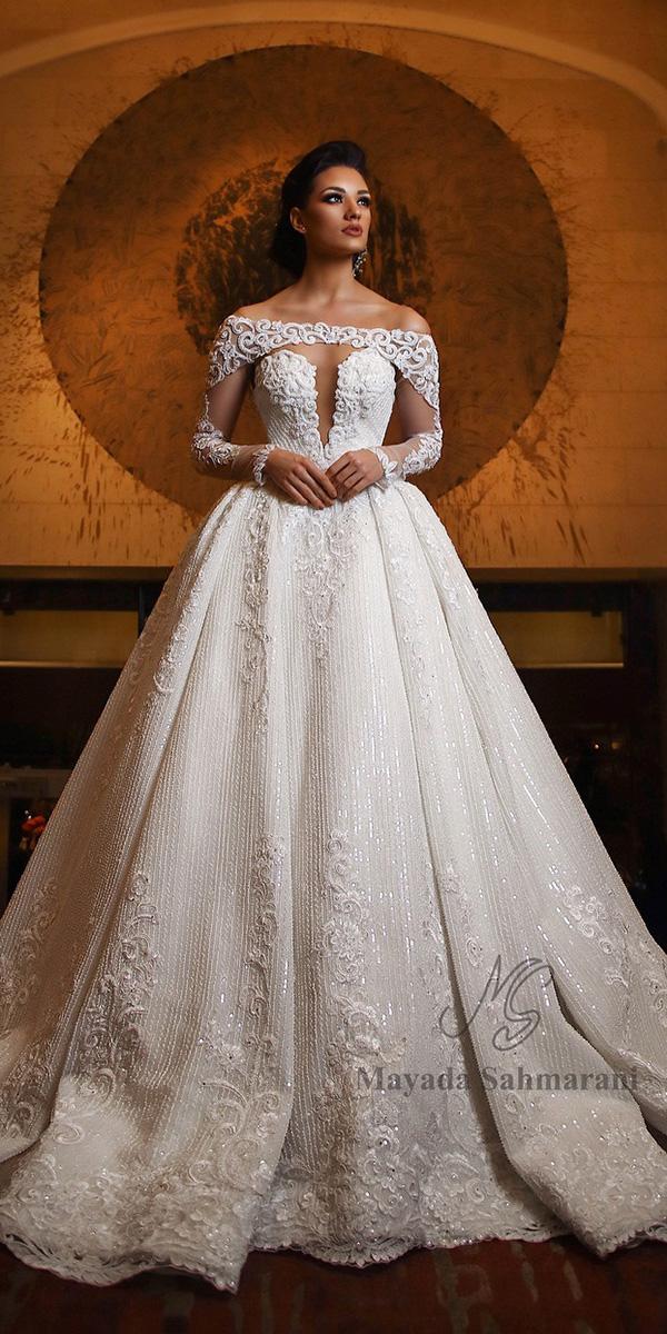 off the shoulder wedding dresses ball gown deep v neckline lace maya dasah marani