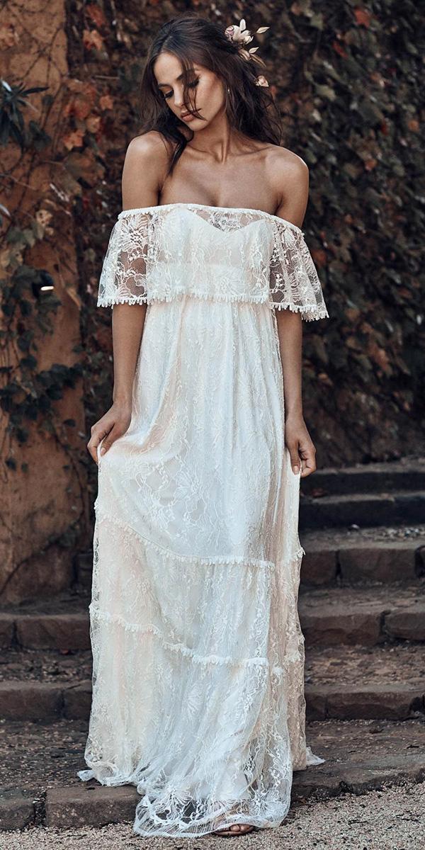 off the shoulder wedding dresses boho lace outdoor grace love lace