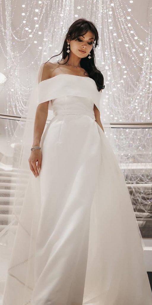  off the shoulder wedding dresses sheath simple strapless with overskirt dzha mal