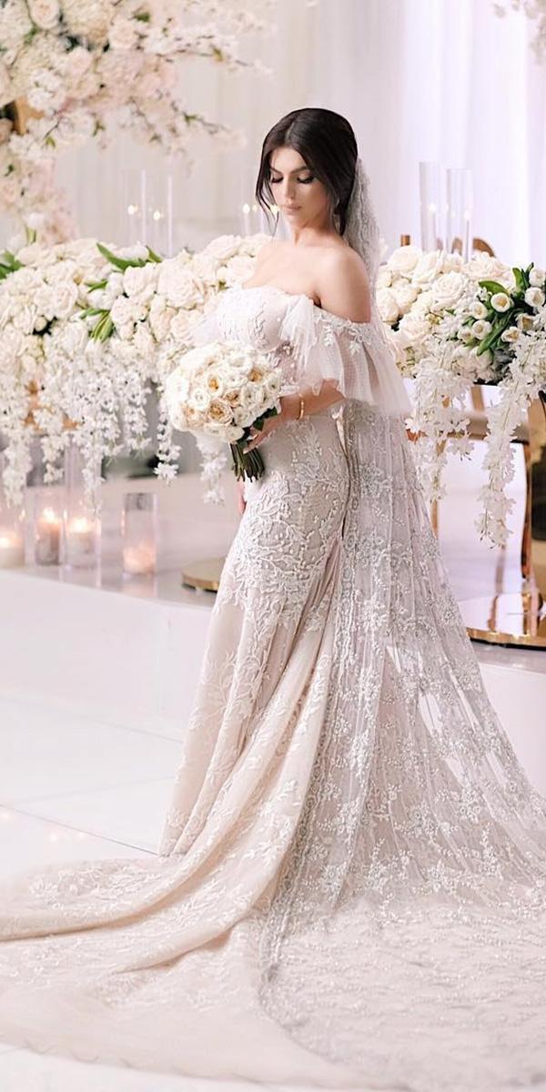 off the shoulder wedding dresses sheath strapless blush with train berta
