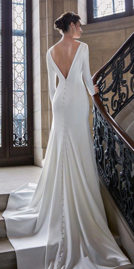  open back wedding dresses simple a line with long sleeves train sarehnouri