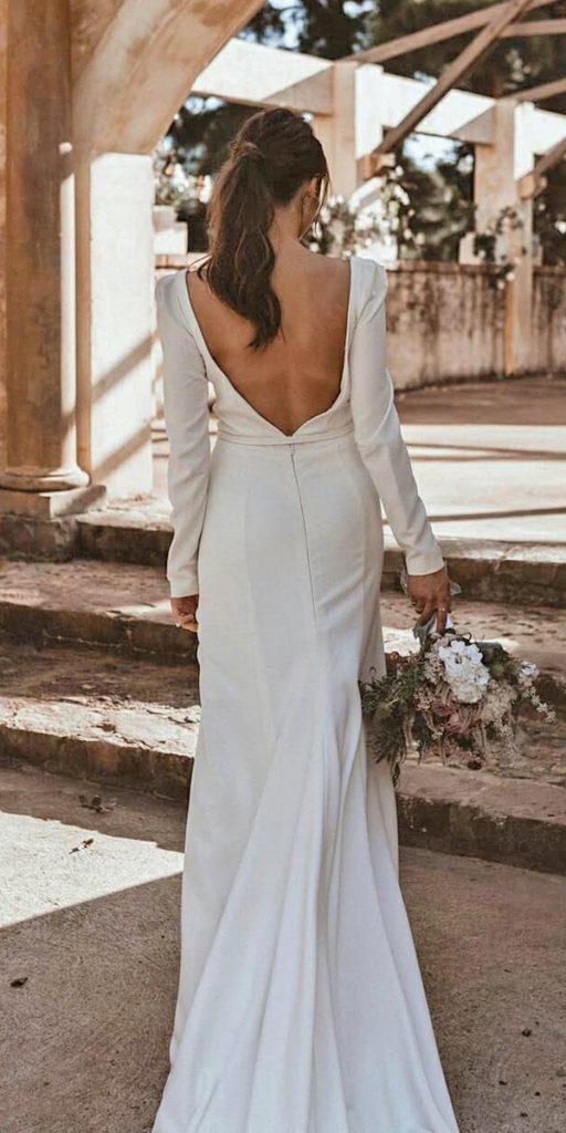  open back wedding dresses simple sheath with long sleeves country kwhbridal
