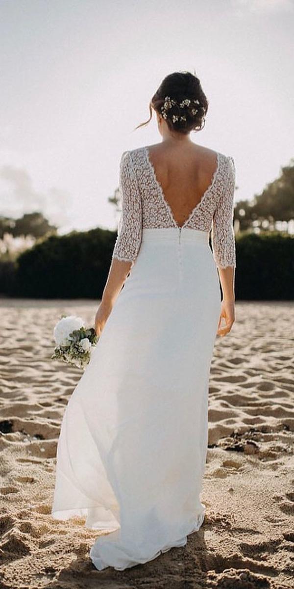 open back wedding dresses with three quote sleeves lace top beach laure de sagazan