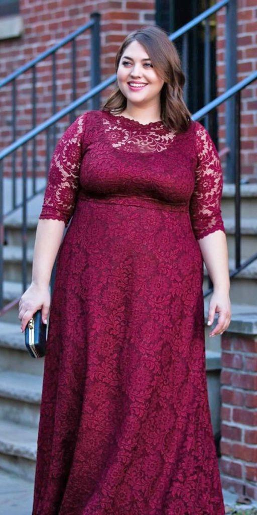  plus size mother of the bride dresses long with three quote sleeves lace burgundy kiyonnacurves