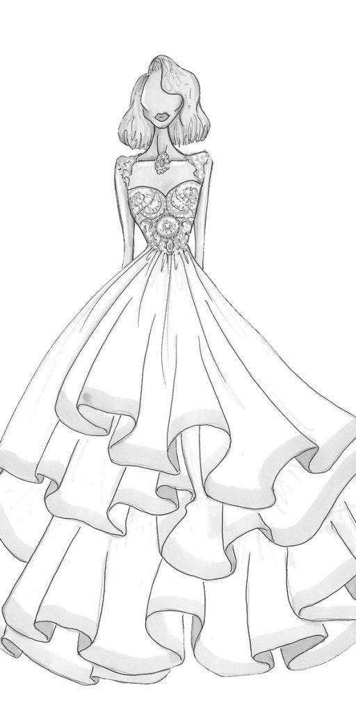 riki dalal wedding dresses bridal illustrations a line sweetheart neckline queen ann with ruffled skirt style ophelia