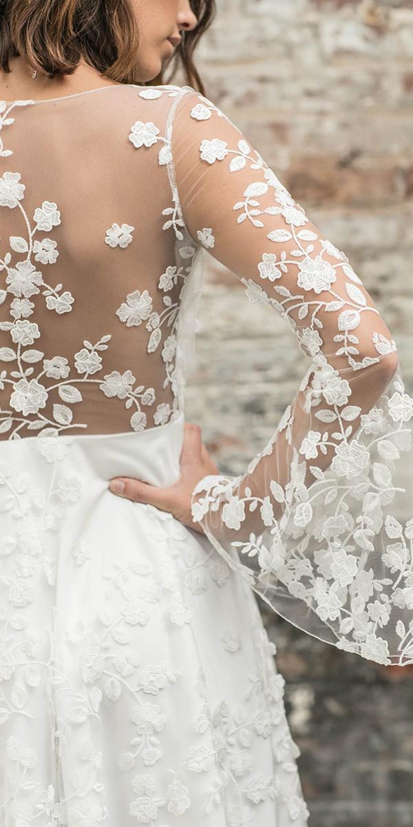 rime arodaky wedding dresses illusion back floral embroidered