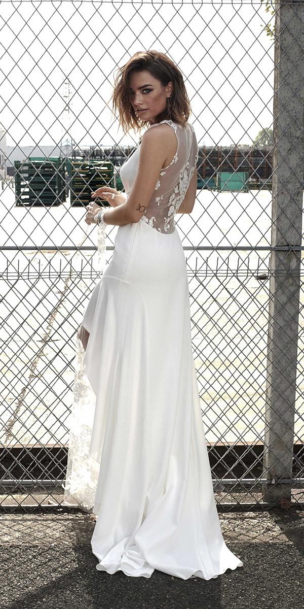 rime arodaky wedding dresses sheath illusion back floral appliques