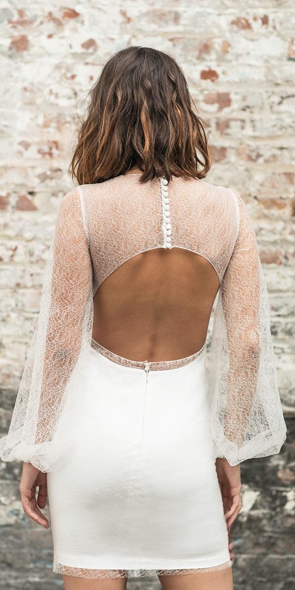 rime arodaky wedding dresses short open back with illusion sleeves