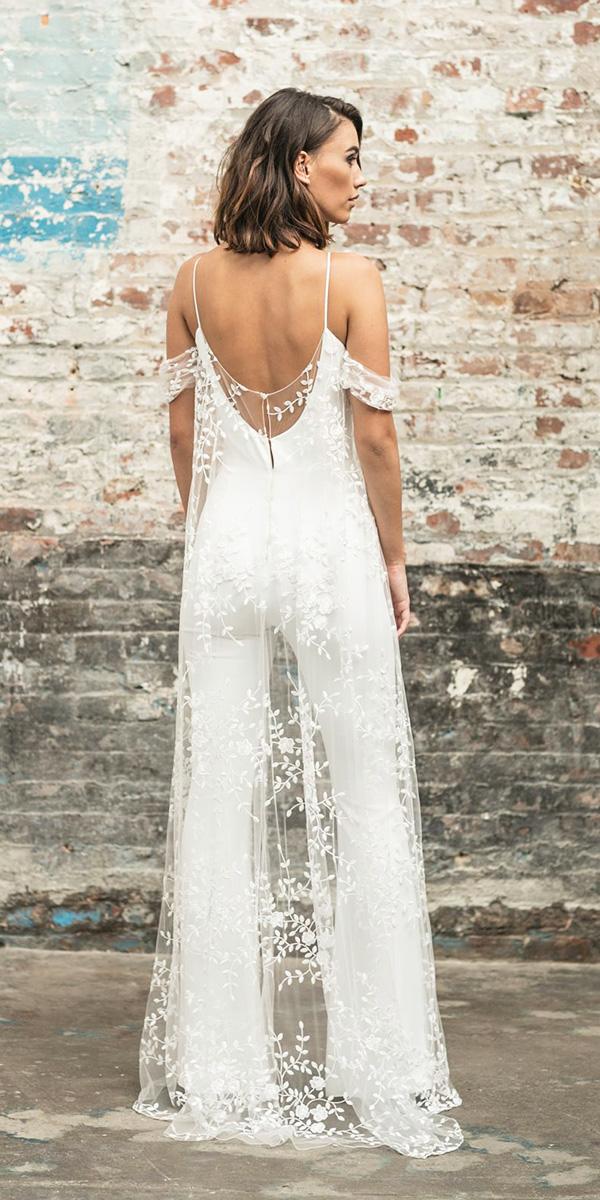 rime arodaky wedding dresses trousers with straps floral flowing cape