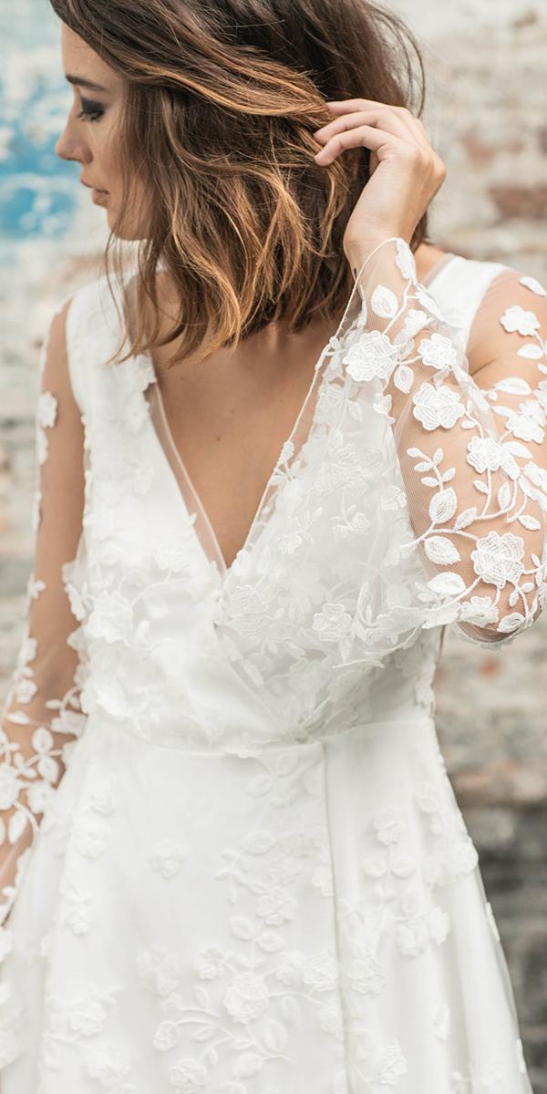 rime arodaky wedding dresses v nckline with sleeves floral embroidered