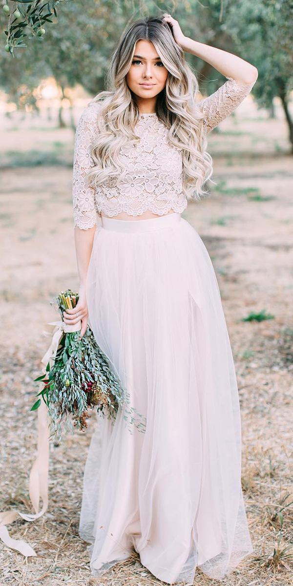 romantic bridal gowns with three quote sleeves lace top bliss tulle