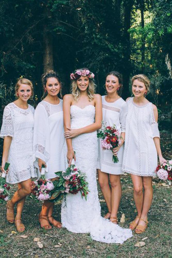 rustic bridesmaid dresses lace short white jennifer gifford designs