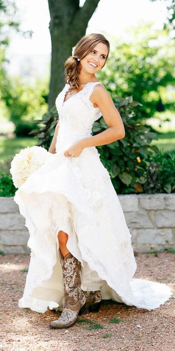 rustic lace wedding dresses v neck with boots kina wicks photography