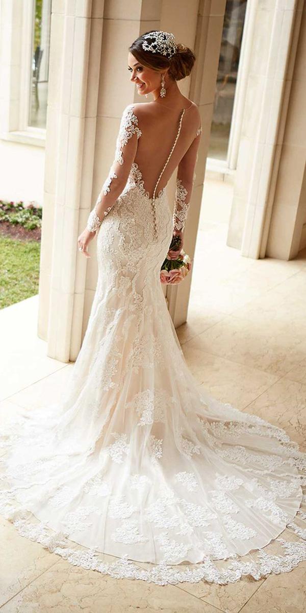 vintage wedding dresses illusion back with long sleeves buttons stella york
