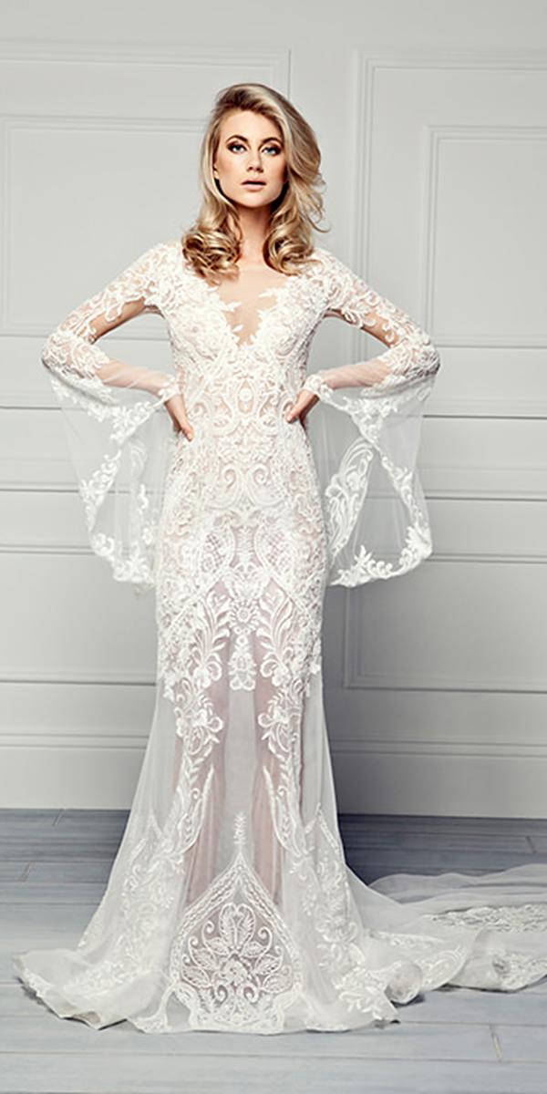 vintage wedding dresses sheath with illusion sleeves romantic pallas couture