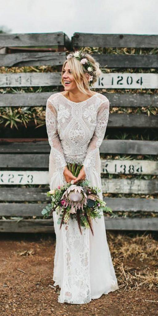 vintage wedding dresses sheath with log sleeves boho grace love lace