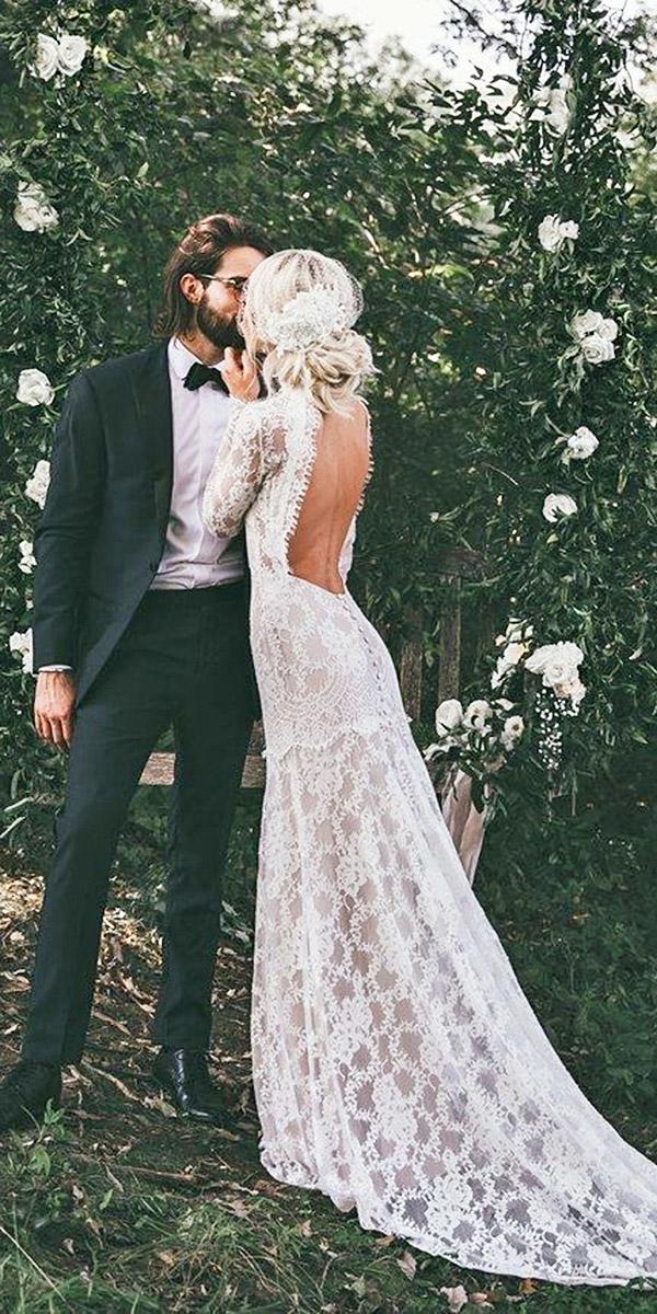 vintage wedding dresses with long sleeves open back boho claire pettibone