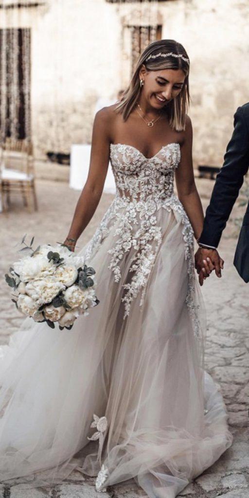 wedding dresses 2018 a line sweetheart strapless floral appliques talli photo