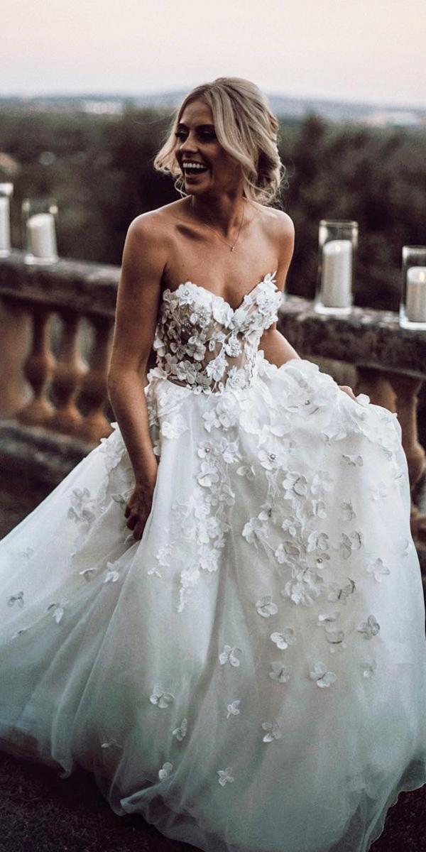  wedding dresses 2018 a line sweetheart strapless floral appliques lizmartinez bridal