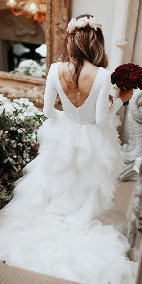  wedding dresses 2018 a line with long sleeves v back ruffled skirt kate halfpenny