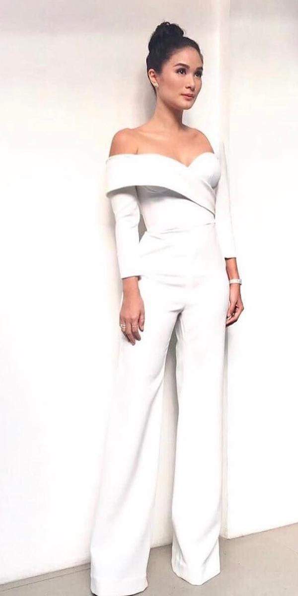 wedding dresses 2018 jumpsuits with sleeves off the shoulder simple mark bumgarner