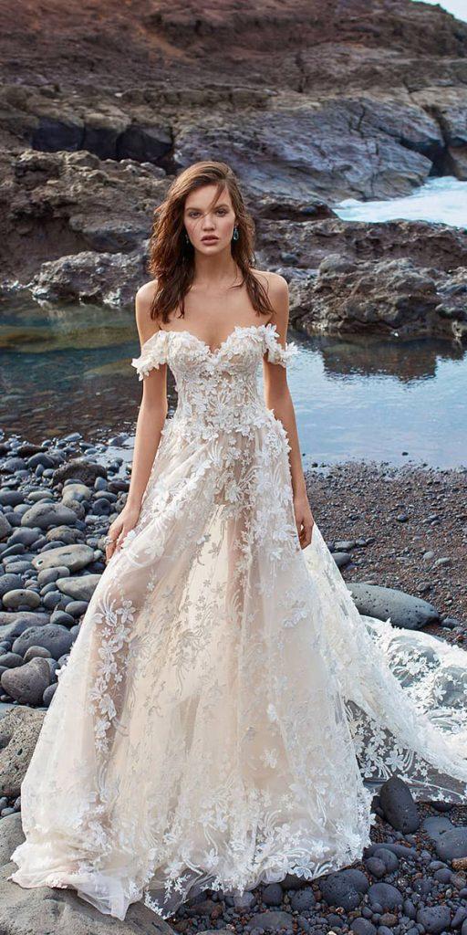 wedding dresses 2018 off the shoulder with floral appliques beach galia lahav