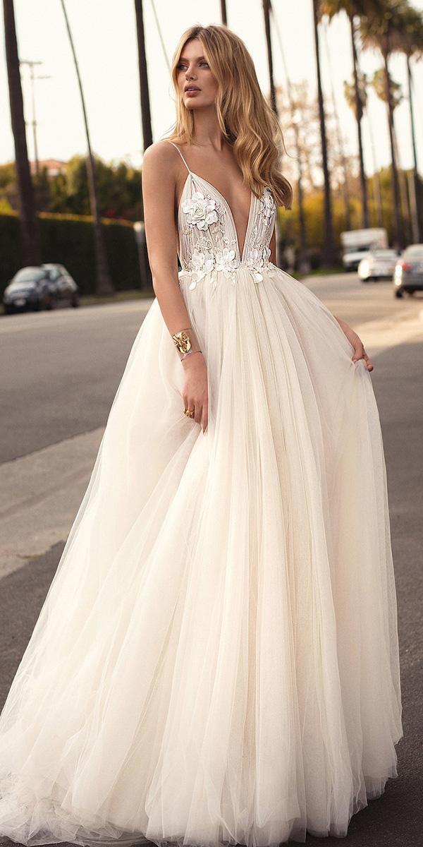 wedding dresses 2018 sexy a line with spaghetti straps deep v neckline berta