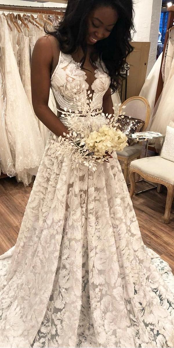 white elegant gowns a line full lace v neckline nurit hen couture