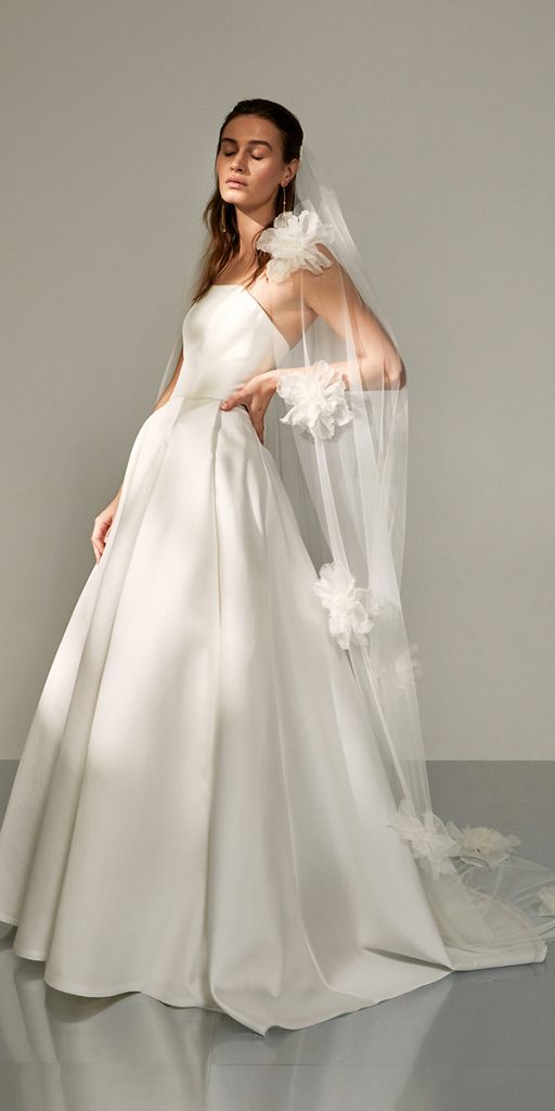white elegant gowns a line simple with veil floral kaviargauche