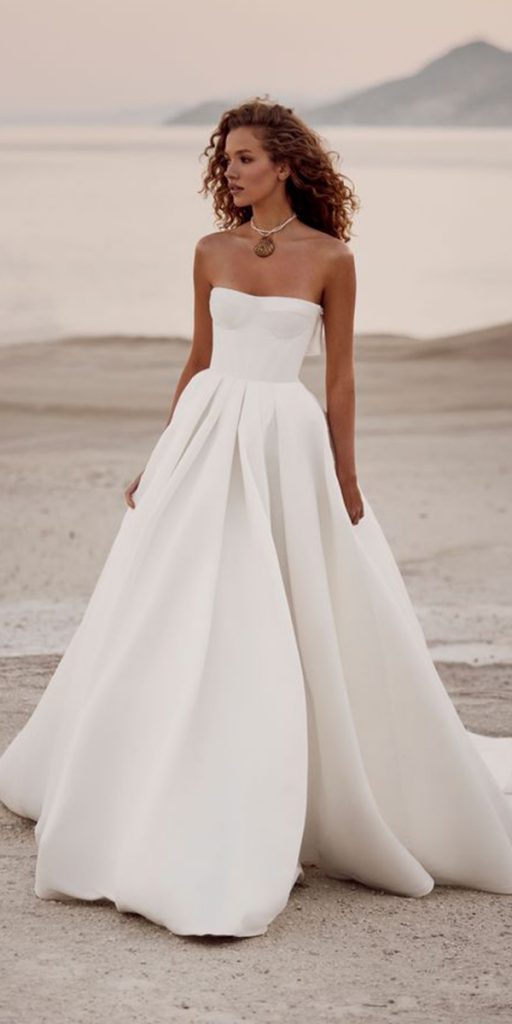  white elegant gowns a line strapless neckline simple milla nova