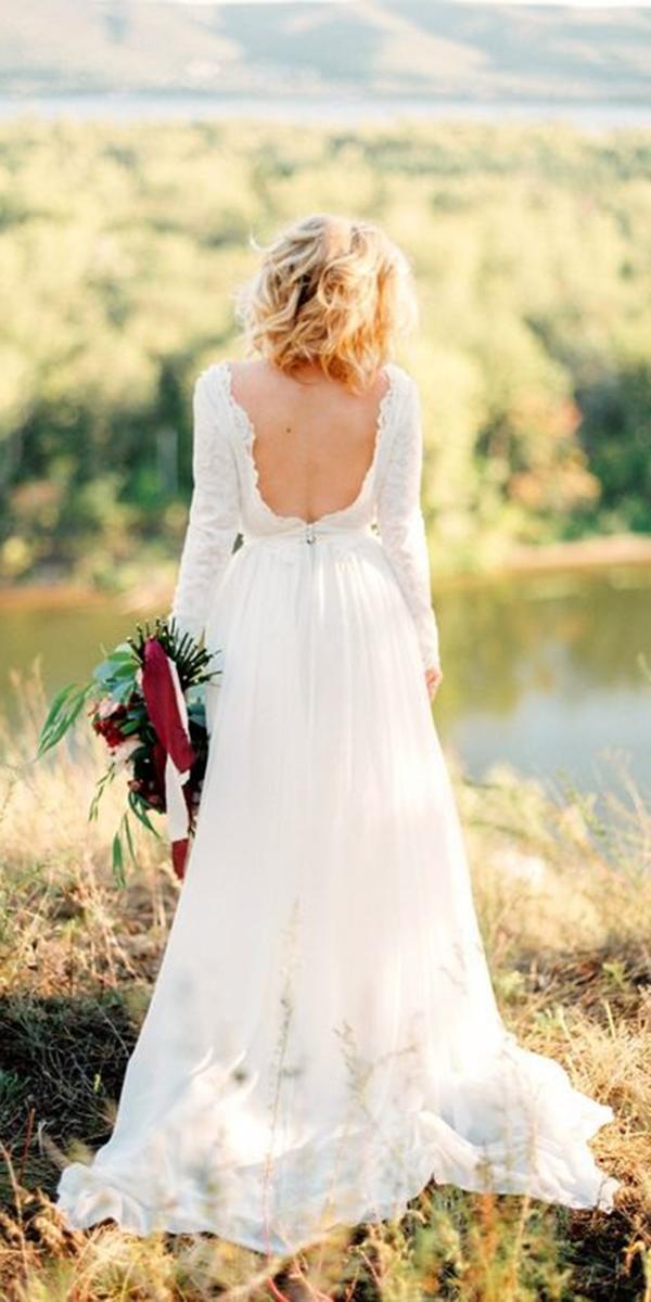 white elegant gowns a line with long sleeves low back cathy telle
